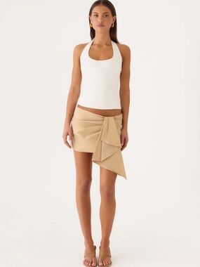 Asymmetric Draped Mini Skirt in Beige